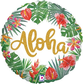 18in TROPICAL Aloha - Holographic Round Foil Balloon (PKG)