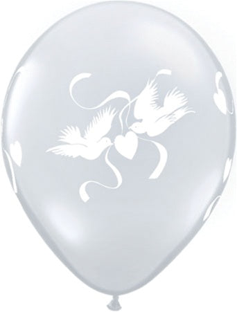 11 inch Qualatex Love Doves on DIAMOND CLEAR Latex Balloon