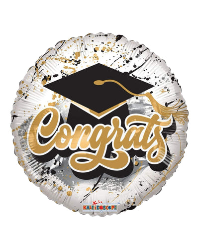 4" Congrats Splashes Round Foil Balloon 100ct - ConverUSA - Premium Party Distribution