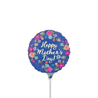 4” Happy Mothers Day Circled Floral - Foil Balloon - Pack of 100 - Premium Party Distribution