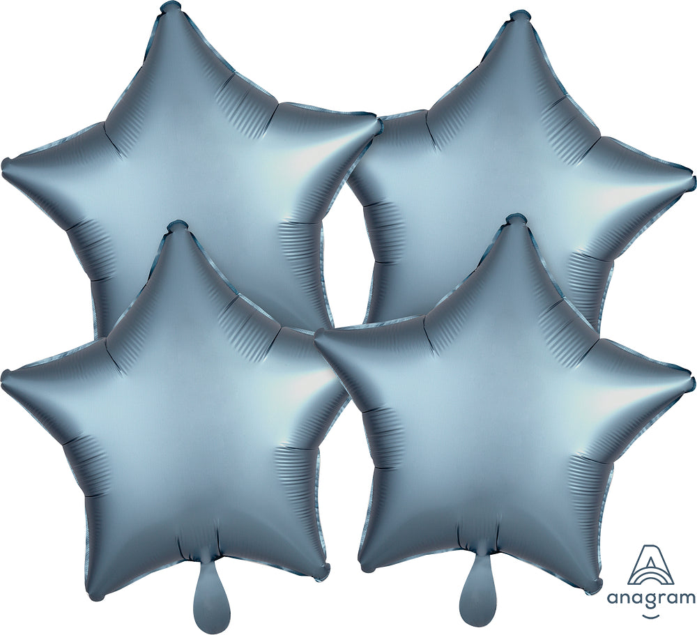 Anagram 19" Satin Luxe Steel Blue Star Balloons 4ct