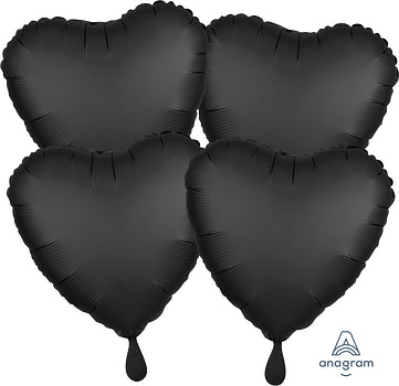 Anagram 17" Satin Luxe Onyx Heart Balloons 4ct