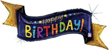 51” Navy BIRTHDAY Banner (PKG) - Holographic Foil Balloon - Premium Party Distribution