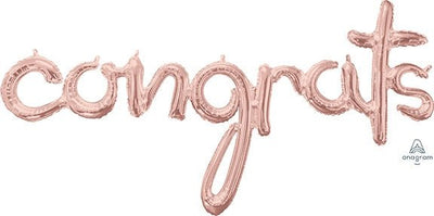 56” CONGRATS - SCRIPT Phrase Rose Gold (PKG) - Air - fill Valved - Premium Party Distribution