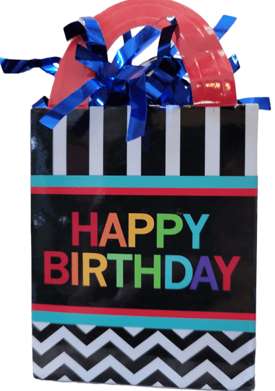 5.7oz Balloon Weight - Stripe Happy Birthday Tote - Premium Party Distribution