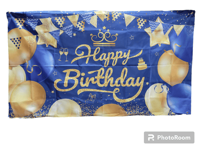 6' Banner - Happy Birthday Blue Gold - Premium Party Distribution