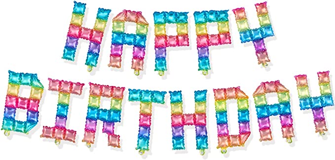 Happy Birthday 16" Rainbow Lego Foil Banner