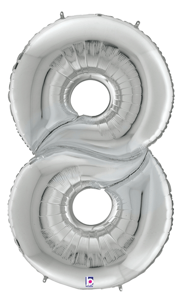 64" Gigaloon Number 8 - Silver - Premium Party Distribution