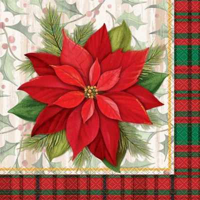 6.5" Luncheon Napkins - Poinsettia Plaid (16ct) - Unique - Premium Party Distribution