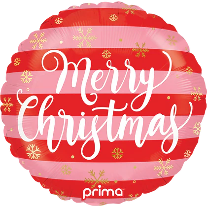 Prima 18" Round Merry Christmas Pink & Red Stripes