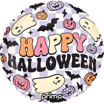 Prima 18" Round Happy Halloween Purple Checker