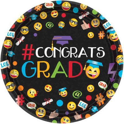 7" Congrats Grad Emoji Graduation Plates 60ct - Amscan - Premium Party Distribution