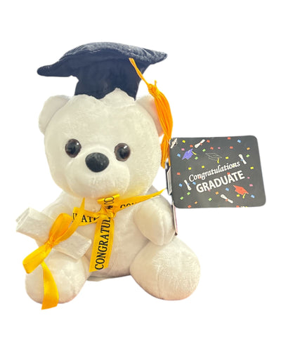 7" Congrats Grad! White Teddy Bear with Black Cap 1ct - Premium Party Distribution