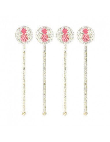 7" Drink Stirrers - Pink Pineapple (18ct) - Premium Party Distribution