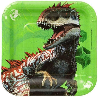 7" Jurassic World Square Paper Plates (8 count) - Amscan - Premium Party Distribution