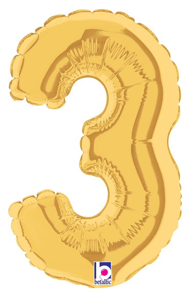 7" Megaloon Jr. Number 3 - Gold (5ct) - Premium Party Distribution