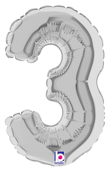 7" Megaloon Jr. Number 3 - Silver (5ct) - Premium Party Distribution