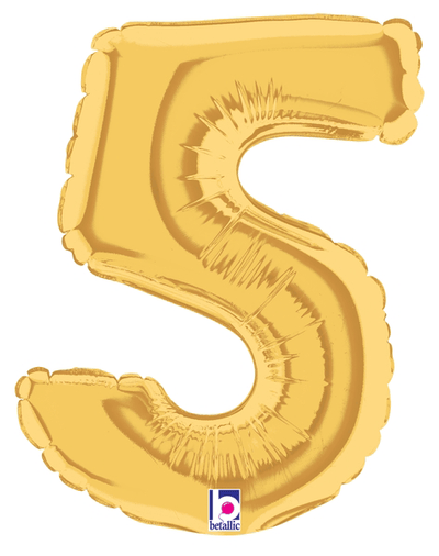 7" Megaloon Jr. Number 5 - Gold (5ct) - Premium Party Distribution