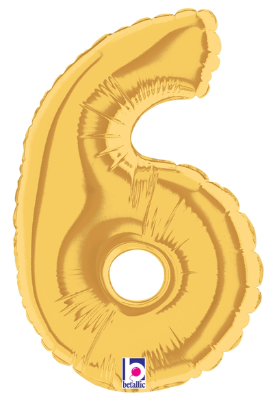 7" Megaloon Jr. Number 6 - Gold (5ct) - Premium Party Distribution