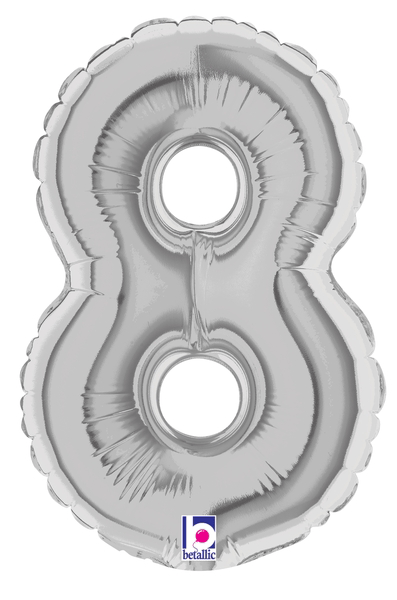 7" Megaloon Jr. Number 8 - Silver (5ct) - Premium Party Distribution
