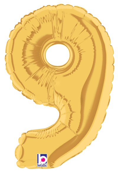 7" Megaloon Jr. Number 9 - Gold (5ct) - Premium Party Distribution