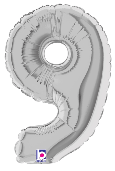 7" Megaloon Jr. Number 9 - Silver (5ct) - Premium Party Distribution