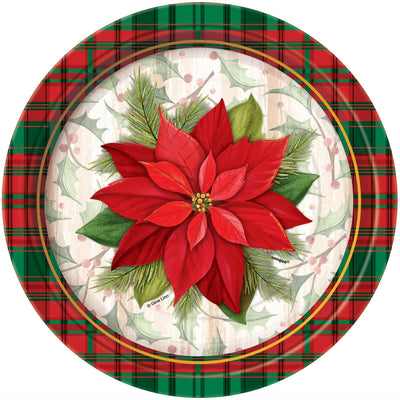 7" Paper Plates - Poinsettia Plaid (8ct) - Unique - Premium Party Distribution