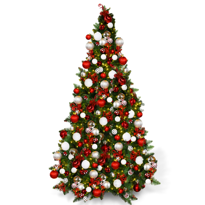 7.5' Pre-Decorated PVC Christmas Tree Red/White/Silver