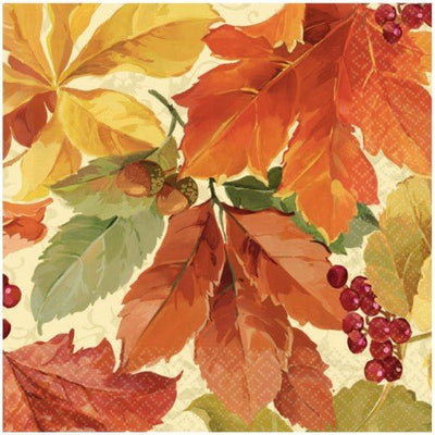 8" Luncheon Napkins - Elegant Leaves (16ct) - Premium Party Distribution