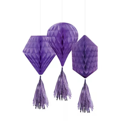 Mini Purple Honeycomb Decorations 3pc