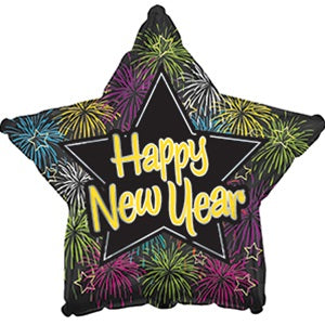 18 inch Happy New Year's Fireworks- Star Shape balloon