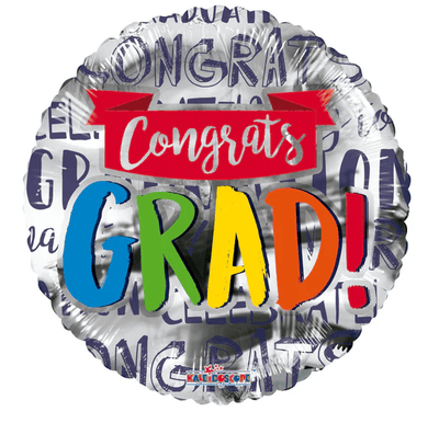 9" Congrats Grad! Banner Round Foil Balloon 100ct - ConverUSA - Premium Party Distribution