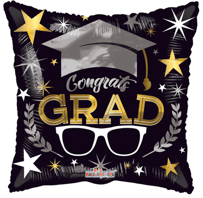 9" Congrats Grad Glasses Square Foil Balloon 100ct - ConverUSA - Premium Party Distribution