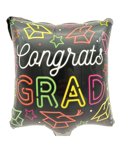 9" Congrats Grad Neon Square Foil Balloon 100ct - ConverUSA - Premium Party Distribution