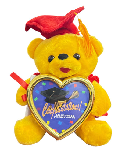 9" Congrats Grad! Yellow Teddy Bear with Red Cap Holding a Picture Frame Gold 1ct - Premium Party Distribution