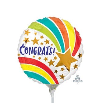 9” CONGRATS Shooting Star Foil Balloon - Air Fill & Heat Seal Only - Pack of 25 - Premium Party Distribution