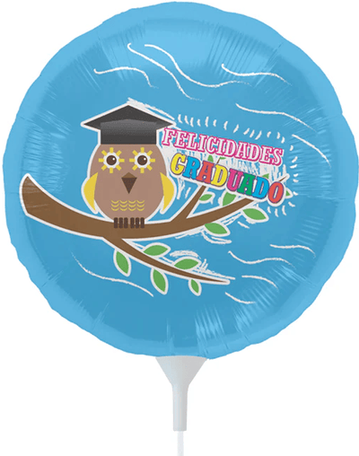 9" Felicidades Graduado with Owl Flat Round Foil Balloon 25ct - Premium Party Distribution