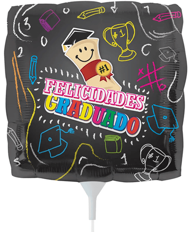 9" Felicidades Graduado with Scroll Black Flat Round Foil Balloon 25ct - Premium Party Distribution