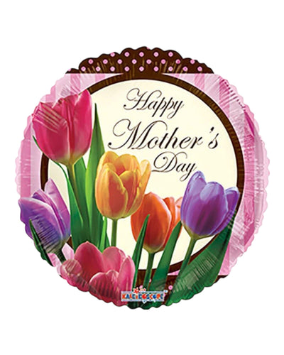 9" Happy Mother's Bunch of Tulips Round Balloon 100ct - ConverUSA - Premium Party Distribution