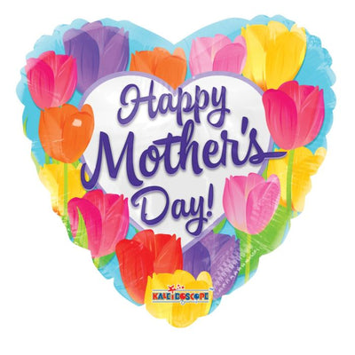 9" Happy Mother's Day Bright Tulips Heart Balloon 100ct - ConverUSA - Premium Party Distribution