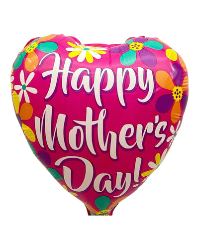 9" Happy Mother's Day Pink Heart With Flowers Foil Balloon 100ct - ConverUSA - Premium Party Distribution