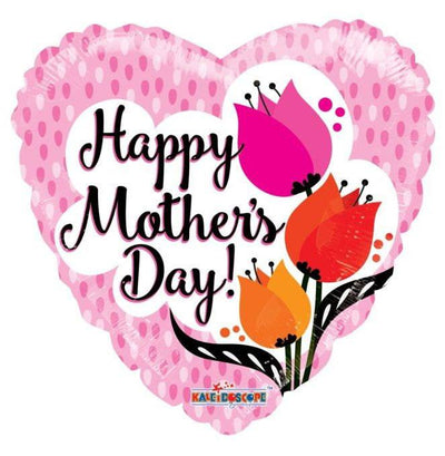 9" Happy Mother's Day Tulips Heart Balloon 100ct - ConverUSA - Premium Party Distribution