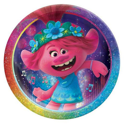 9" Trolls World Tour Metallic Paper Plates (8 Count) - Amscan - Premium Party Distribution