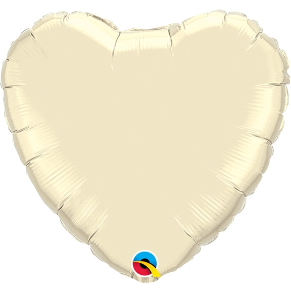 18in PEARL IVORY - Heart Shaped Qualatex Foil Balloon - Pack of 10