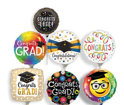 9in GRAD Assortment - Foil Balloon - Air Fill & Heat Seal ONLY - Pack of 25 - Premium Party Distribution