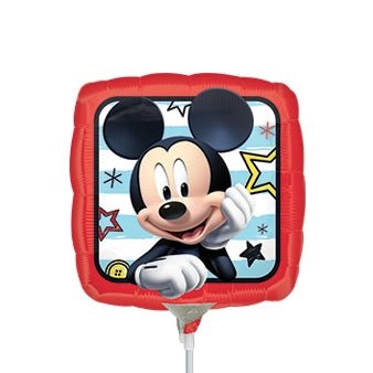 9in MICKEY Roadster - 2 unique sides - Square Foil Balloon **Air Fill, Heat Seal** - Premium Party Distribution