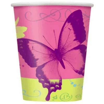 9oz Paper Cups - Butterfly Chic (8ct) - Premium Party Distribution