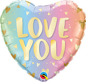 18in LOVE YOU Pastel Ombre & Hearts - Heart Shape Foil Balloon (PKG)