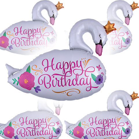 29in Birthday SWAN - SuperShape Foil Balloon - Pack of 5