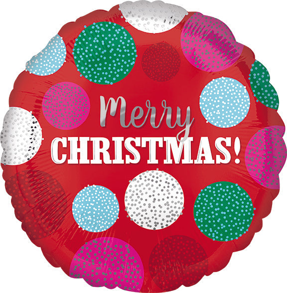 VLP Merry CHRISTMAS Dots - Standard Round Foil Balloon - Pack of 10